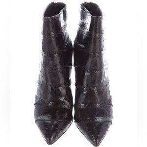 Christian Louboutin Zermadame 120 Black Ostrich Leather Pointed Toe Ankle Boots